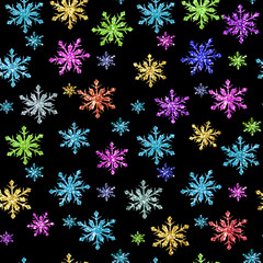 Holiday Glitter hand drawn artistic star snowflakes  sparkling seamless background 