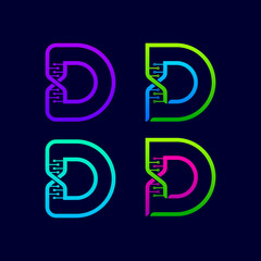 Letter D logotype with Genetic DNA structure and Dot Linked Shape logos, Technology and Digital Connection symbols, Helix Molecule Chromosomes signs, Medical Healthcare and Science Laboratory Icons