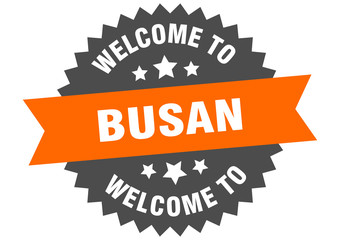 Busan sign. welcome to Busan orange sticker