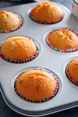 Ready-made baking muffins, selective focus