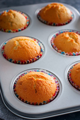 Ready-made baking muffins, selective focus