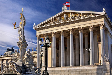 Fototapeta na wymiar The statue of Pallas Athena in front of the Austrian parliament, Vienna, Austria.