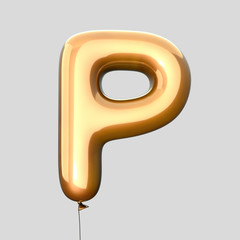 Letter P made of Gold Balloons. Alphabet concept. 3d rendering isolated on Gray Background