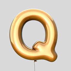 Letter Q made of Gold Balloons. Alphabet concept. 3d rendering isolated on Gray Background