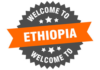 Ethiopia sign. welcome to Ethiopia orange sticker