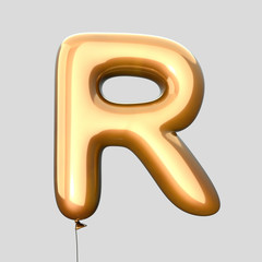 Letter R made of Gold Balloons. Alphabet concept. 3d rendering isolated on Gray Background