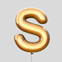 Letter S made of Gold Balloons. Alphabet concept. 3d rendering isolated on Gray Background
