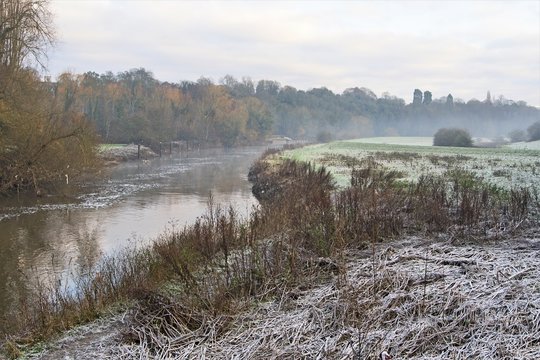 Winter frost at Sprotbrough Flash 2, Doncaster, South Yorkshire,  during the dawn of advent.