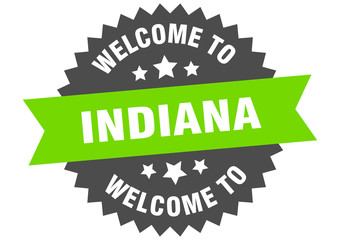 Indiana sign. welcome to Indiana green sticker