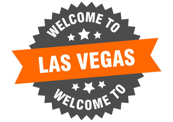 Las Vegas sign. welcome to Las Vegas orange sticker