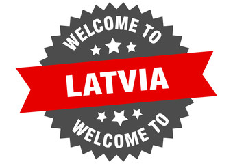 Latvia sign. welcome to Latvia red sticker