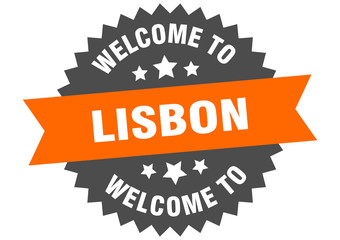 Lisbon sign. welcome to Lisbon orange sticker