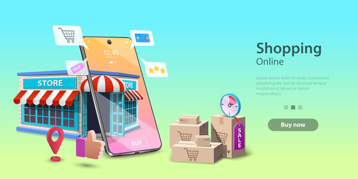 Online Shopping Landing Page Template, Mobile Store Concept, Fast Delivery Service.