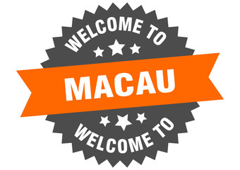 Macau sign. welcome to Macau orange sticker