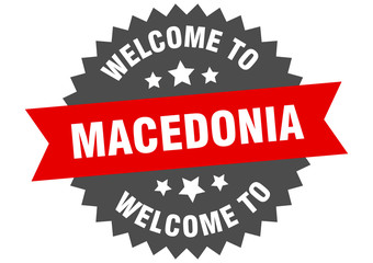 Macedonia sign. welcome to Macedonia red sticker