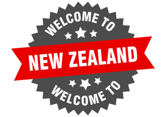 New Zealand sign. welcome to New Zealand red sticker
