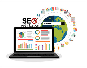 Flat illustration web analytics design , SEO optimization.