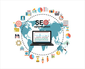 Flat illustration web analytics design , SEO optimization.