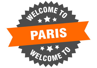Paris sign. welcome to Paris orange sticker