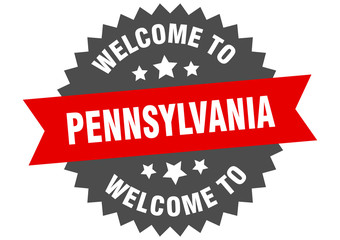 Pennsylvania sign. welcome to Pennsylvania red sticker