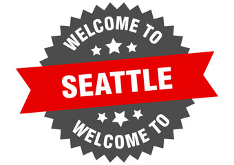Seattle sign. welcome to Seattle red sticker