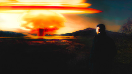 Nuclear explosion. A guy stands and looks.