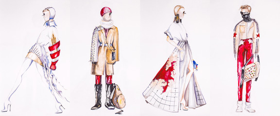 Fototapeta na wymiar Collage Sketch of designer clothes