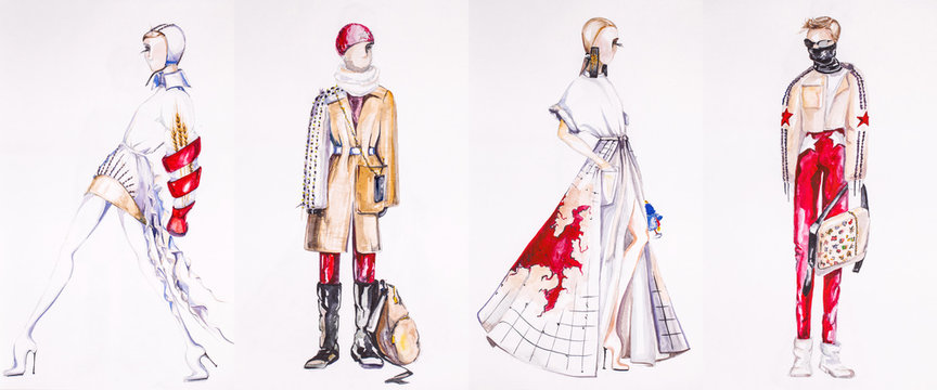 Collage Sketch of designer clothes