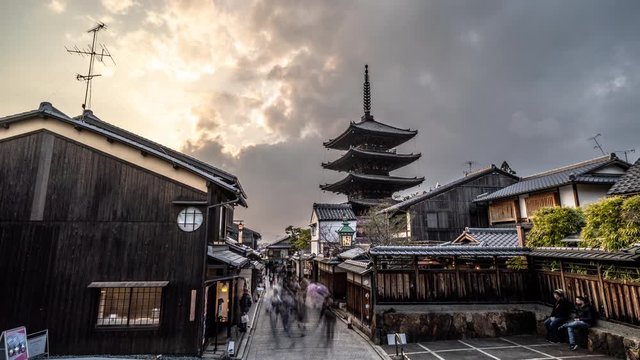 Yasaka pagoda (Hokanji temple) at night - September 1, 2019: Yasaka pagoda is a famous landmark in Higashiyama ward, Kyoto city, Japan.