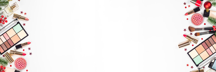 Makeup professional cosmetics with christmas decor.