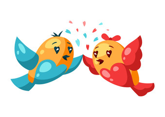 Cute couple of birds in love. Valentine Day greeting card.