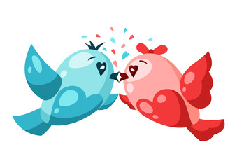 Cute couple of birds in love. Valentine Day greeting card.