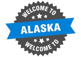 Alaska sign. welcome to Alaska blue sticker