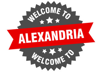 Alexandria sign. welcome to Alexandria red sticker