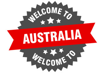 Australia sign. welcome to Australia red sticker