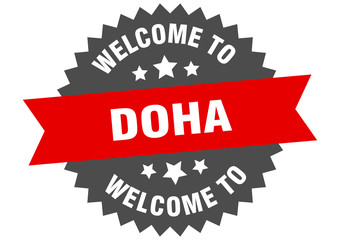 Obraz premium Doha sign. welcome to Doha red sticker