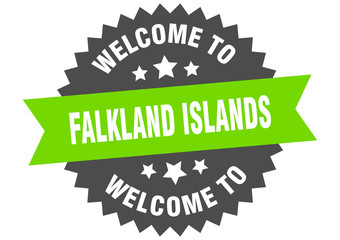 Falkland Islands sign. welcome to Falkland Islands green sticker