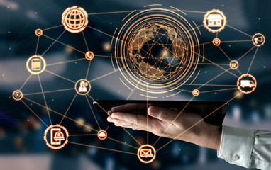 Omni channel technology of online retail business. Multichannel marketing on social media network...
