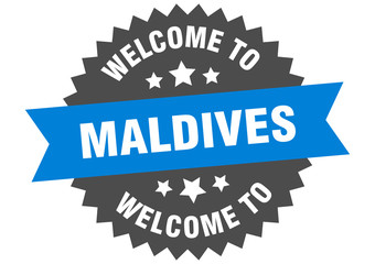 Maldives sign. welcome to Maldives blue sticker