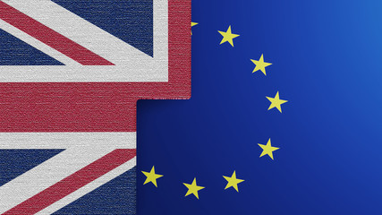 flag of European union BEHIND UK FLAG. BREXIT CONCEPT