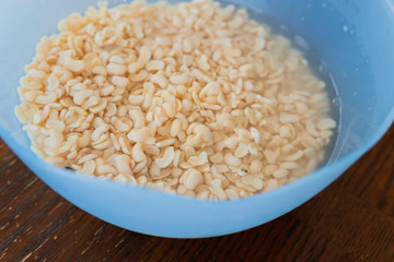 A bowl of beans soaked in Water. To prepare Akara and moi moi . Nigerian Food and snacks