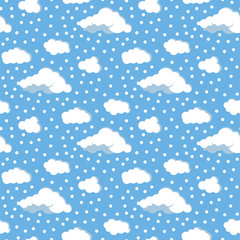 Clouds, sky and snow vector flat design seamless pattern.