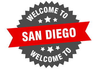 San Diego sign. welcome to San Diego red sticker