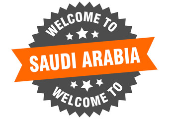 Saudi Arabia sign. welcome to Saudi Arabia orange sticker
