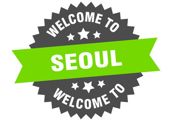 Seoul sign. welcome to Seoul green sticker