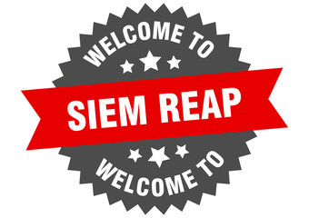 Siem Reap sign. welcome to Siem Reap red sticker