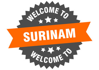 Surinam sign. welcome to Surinam orange sticker