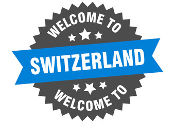 Switzerland sign. welcome to Switzerland blue sticker