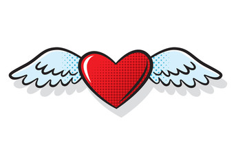 Heart wings fly romantic comics style, vector