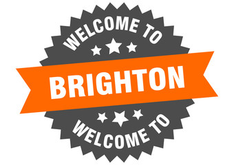 Brighton sign. welcome to Brighton orange sticker